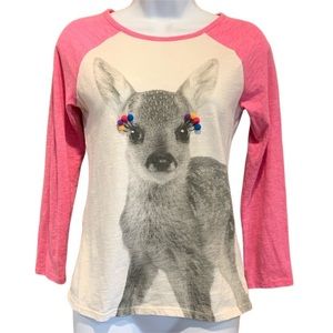 Cat & Jack Fawn With Pompoms Girls 10/12 Long Sleeve Tee